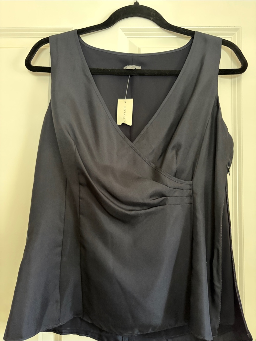Ann Taylor Sleeveless V-Neck Wrap-Front Top in Charcoal Blue